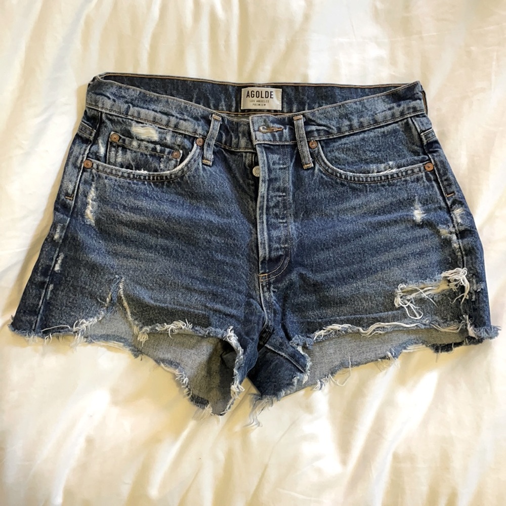 AGOLDE high waisted distressed jean shorts size 28